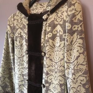 Anthro faux fur trimmed long coat.